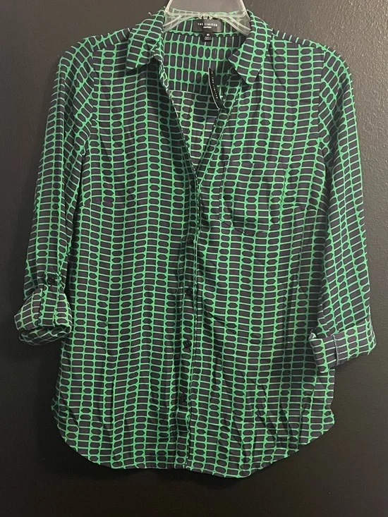 The Limited Ashton Navy & Green Geometric Button-Up Shirt - Picture 1 of 3